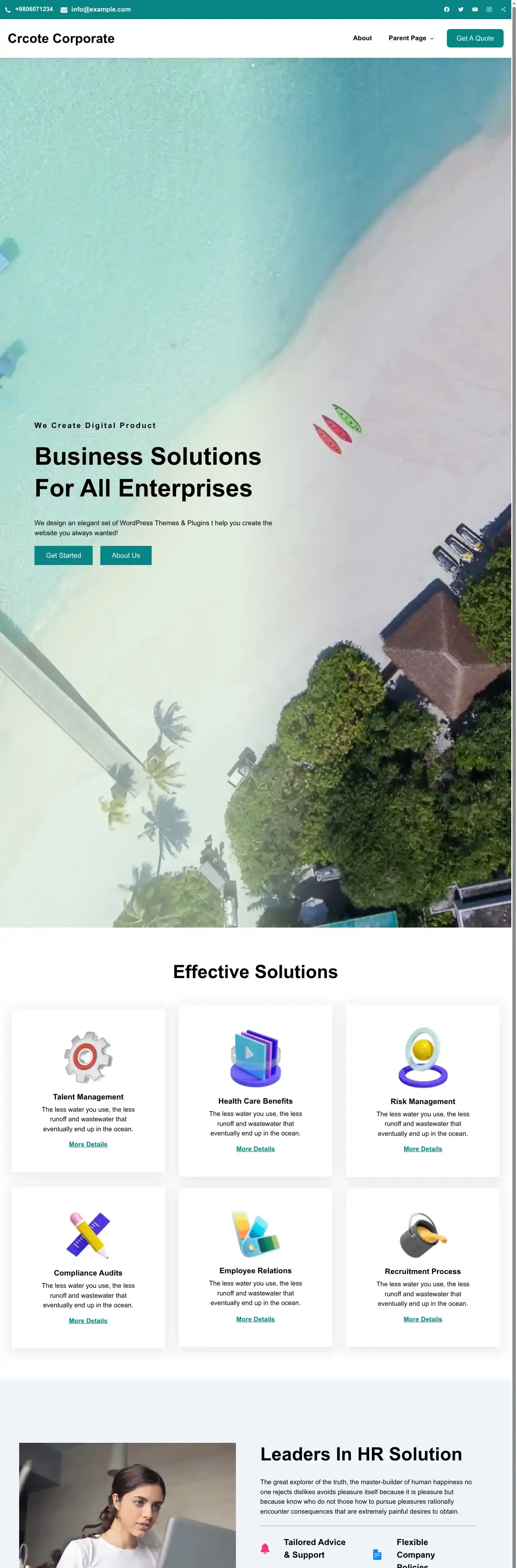 Crcote Corporate home page on desktop