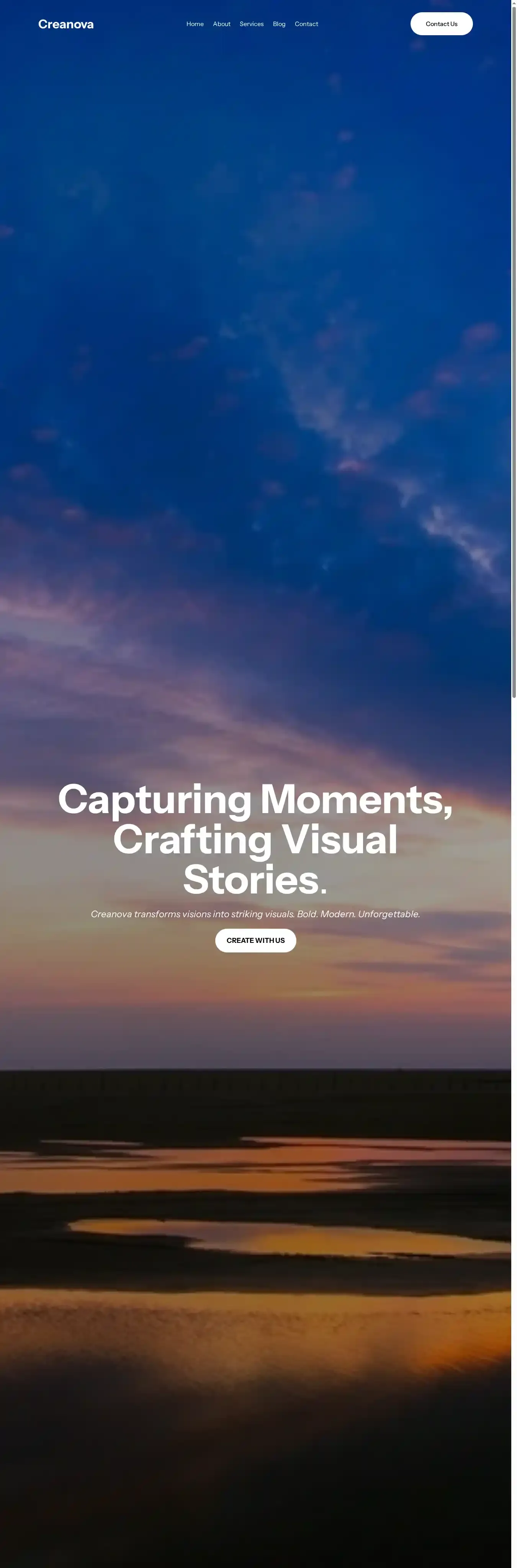 Creanova home page on desktop