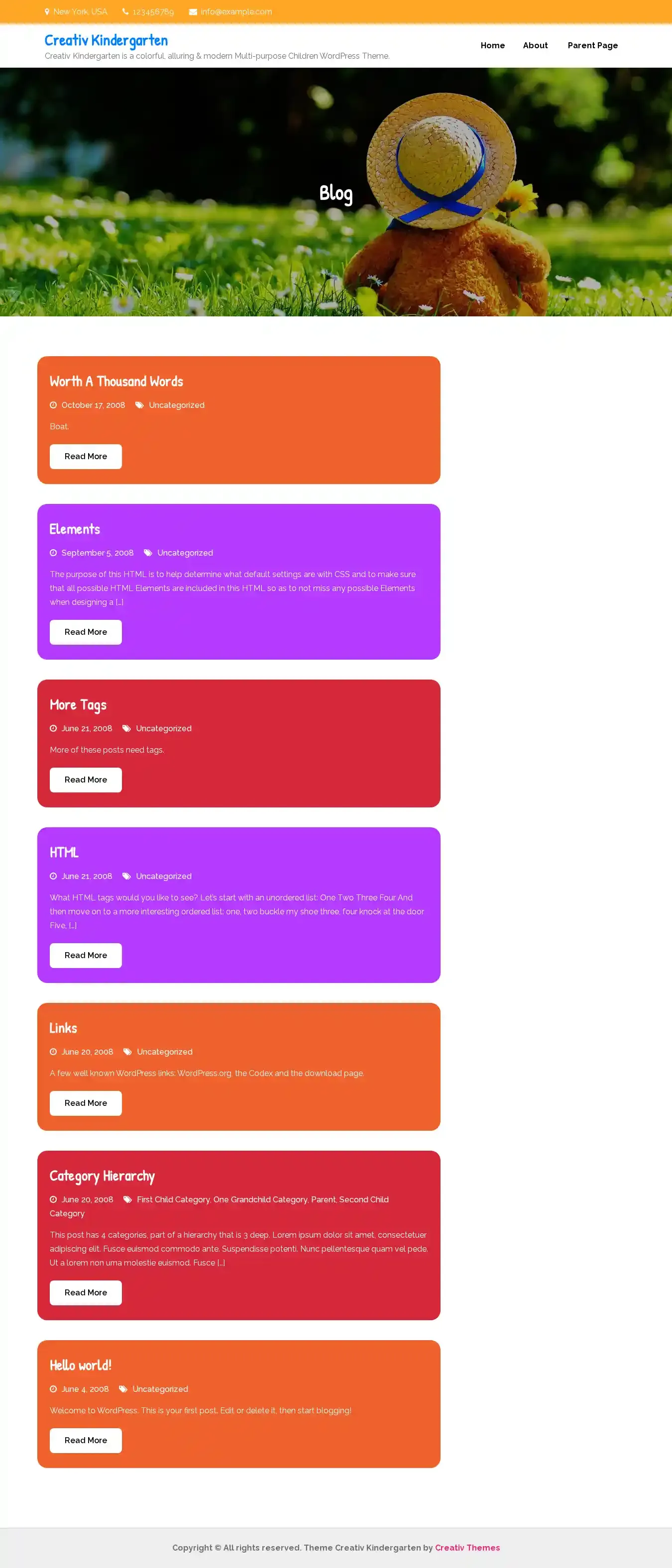 Creativ Kindergarten home page on desktop