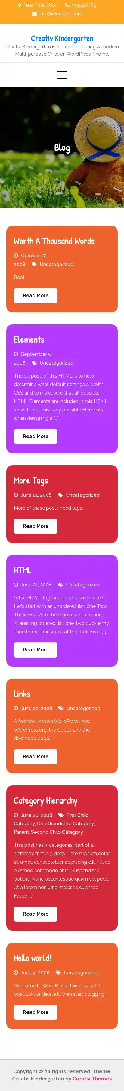 Creativ Kindergarten home page on mobile
