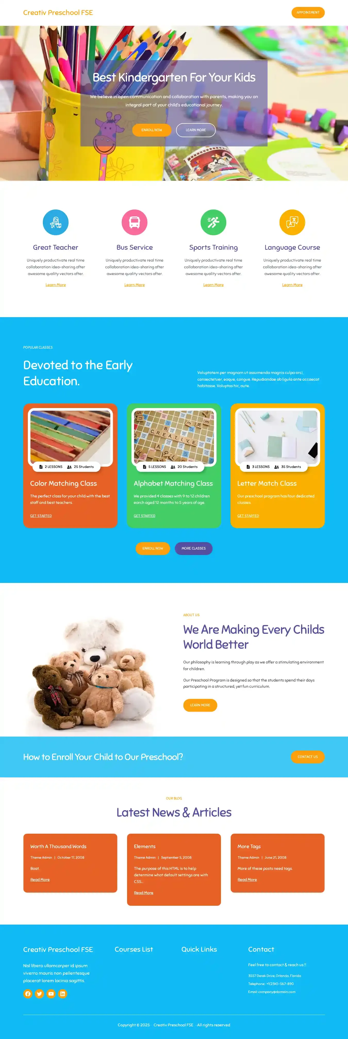 Creativ Preschool FSE home page on desktop