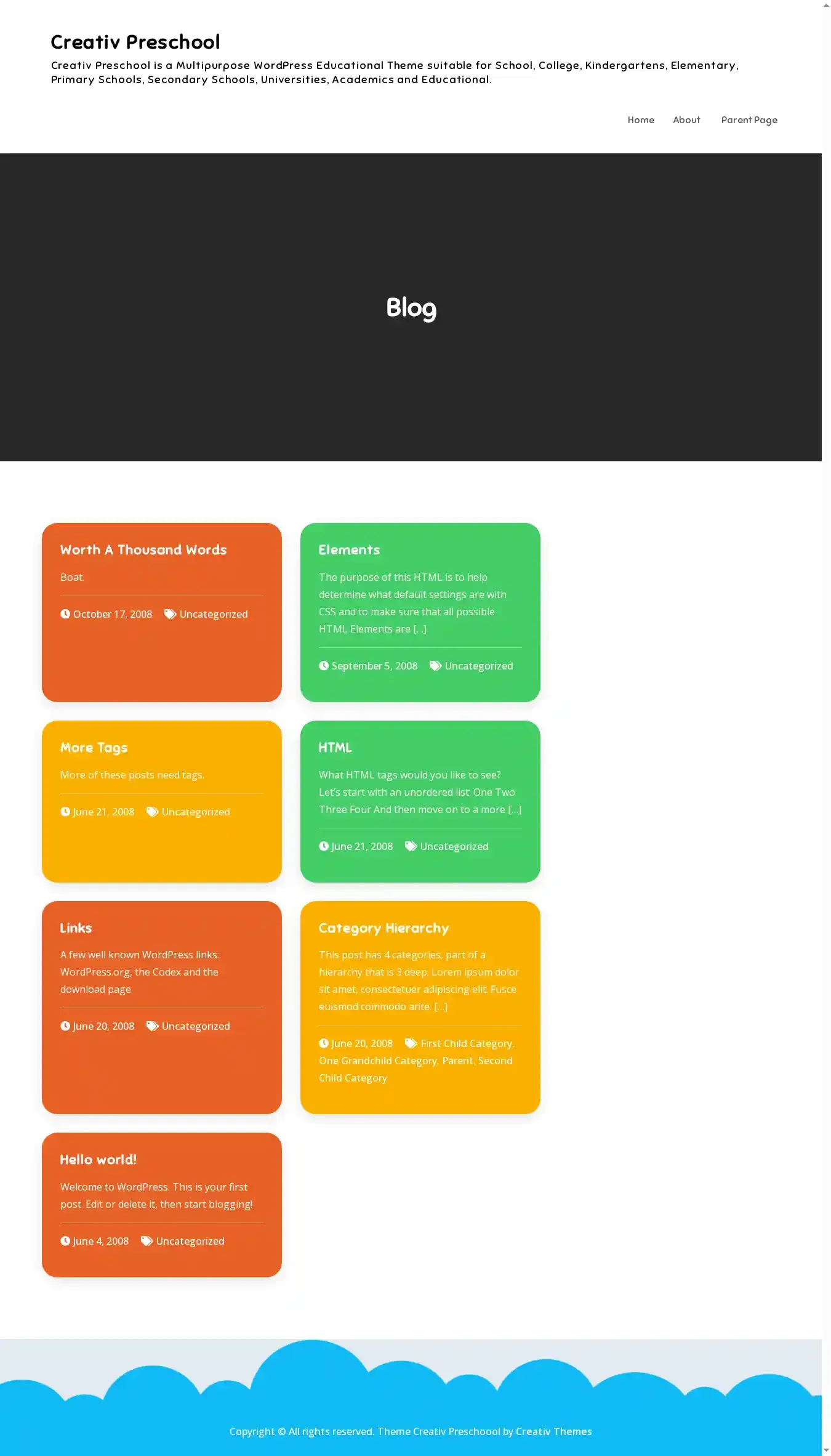 Creativ Preschool home page on desktop
