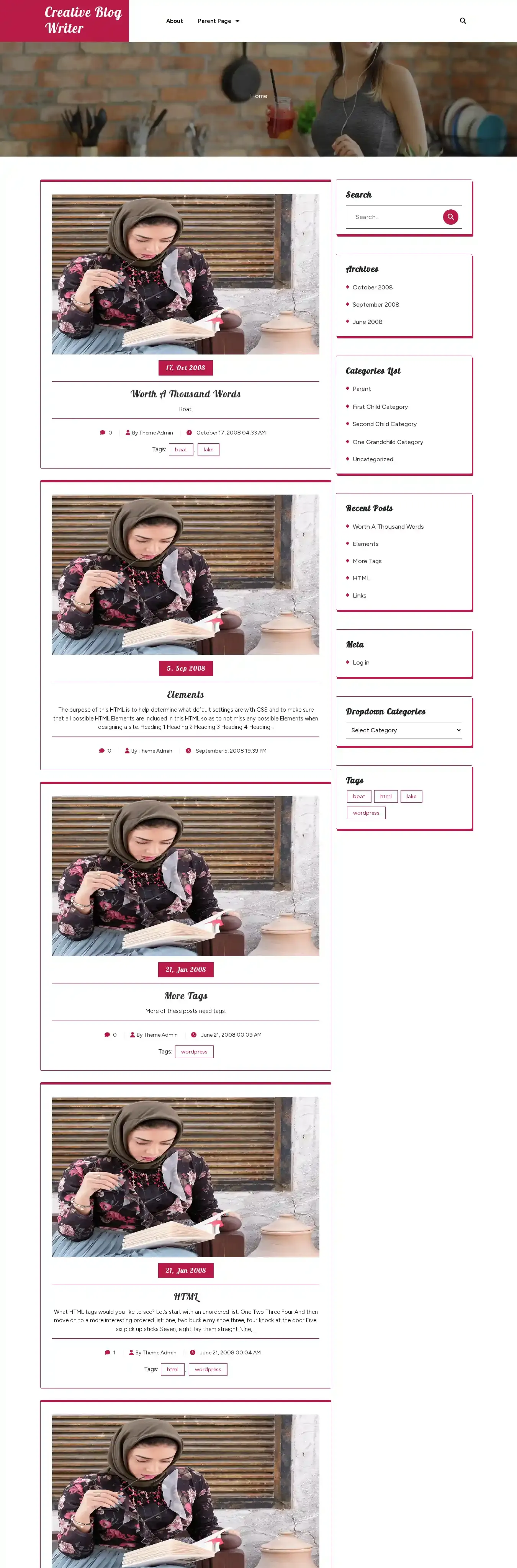 Creative Blog Writer home page on desktop
