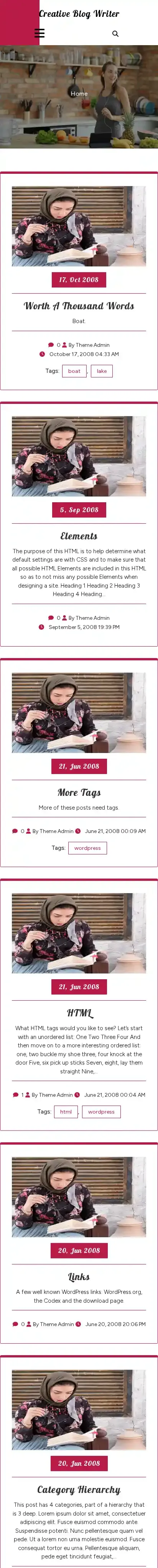 Creative Blog Writer home page on mobile