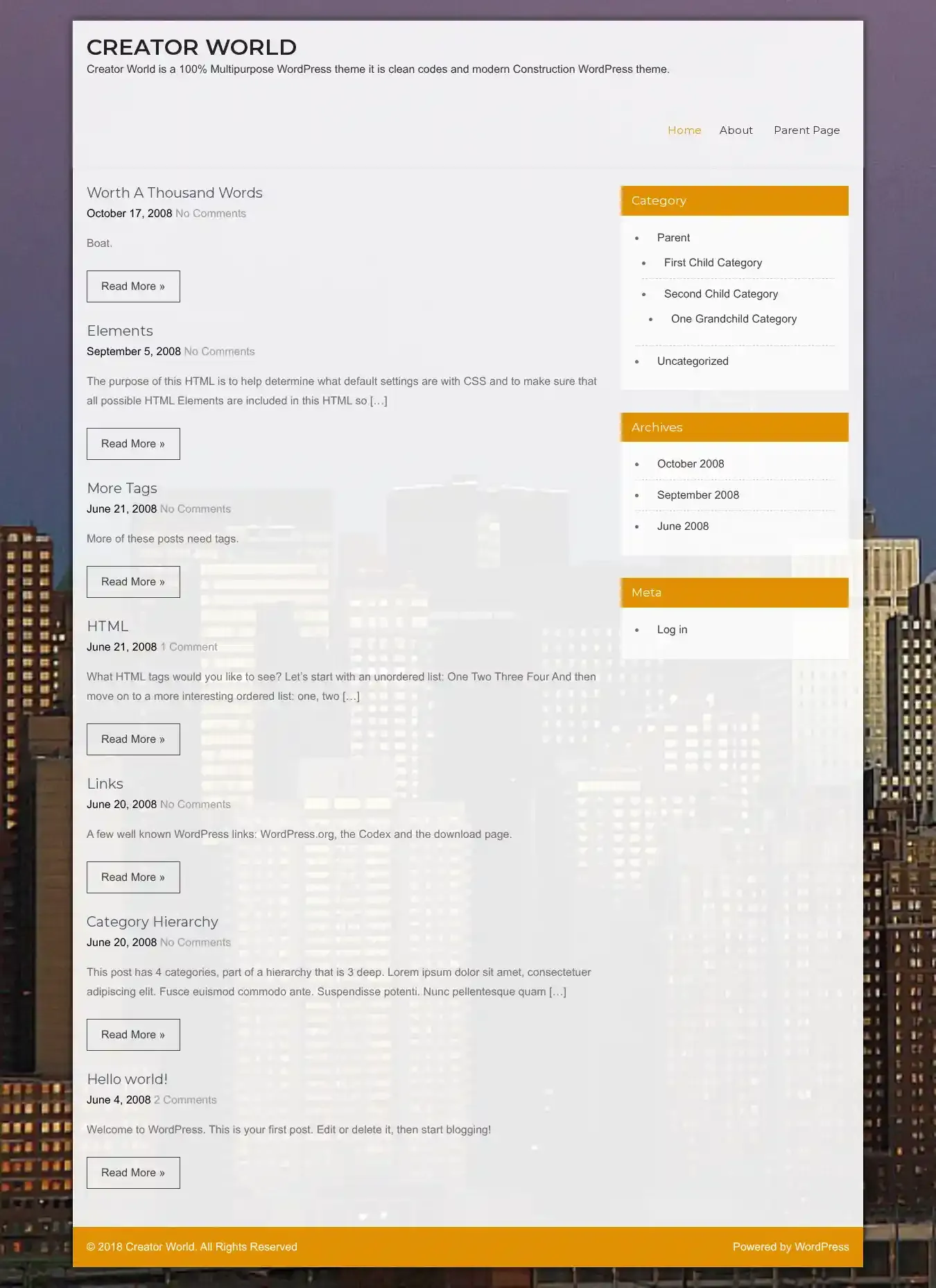 Creator World home page on desktop