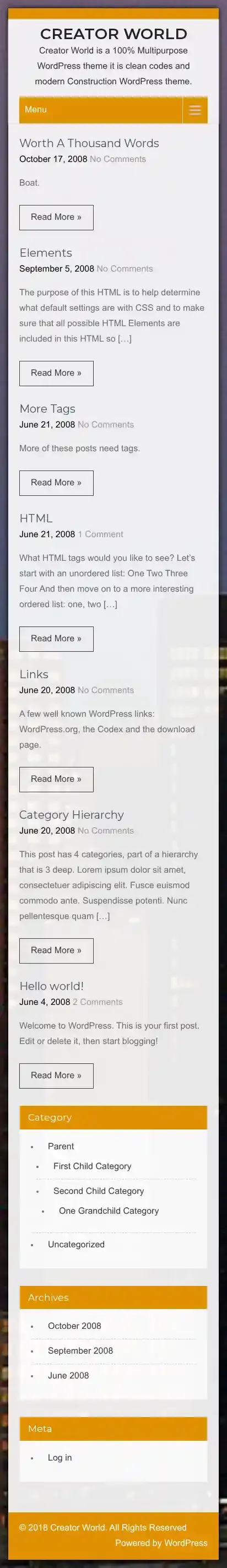 Creator World home page on mobile