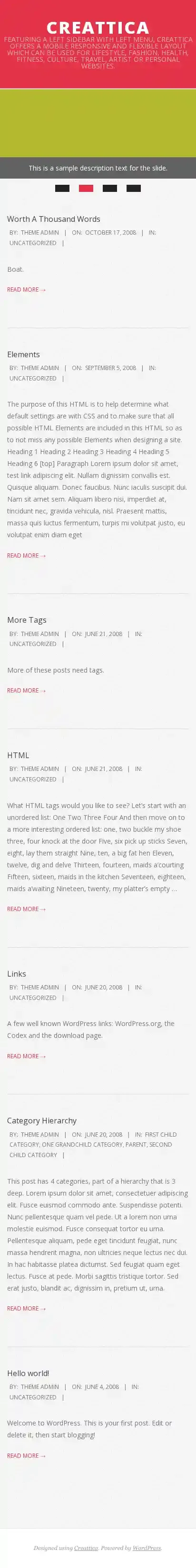 Creattica home page on mobile