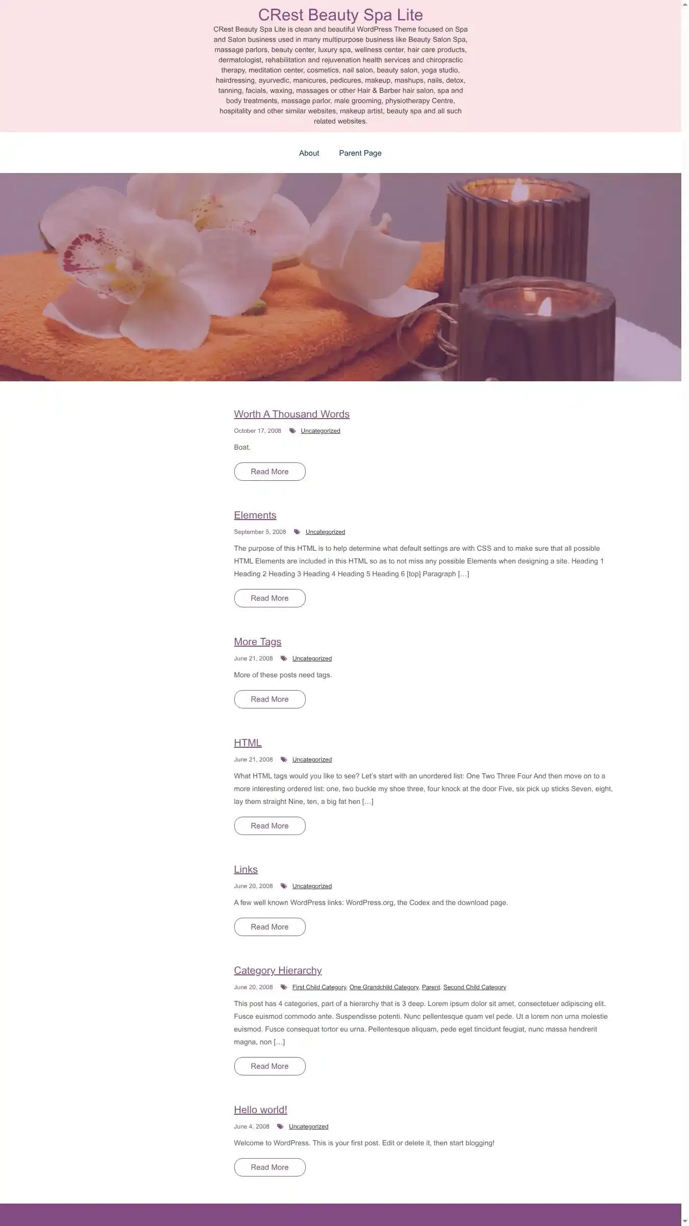 CRest Beauty Spa Lite home page on desktop