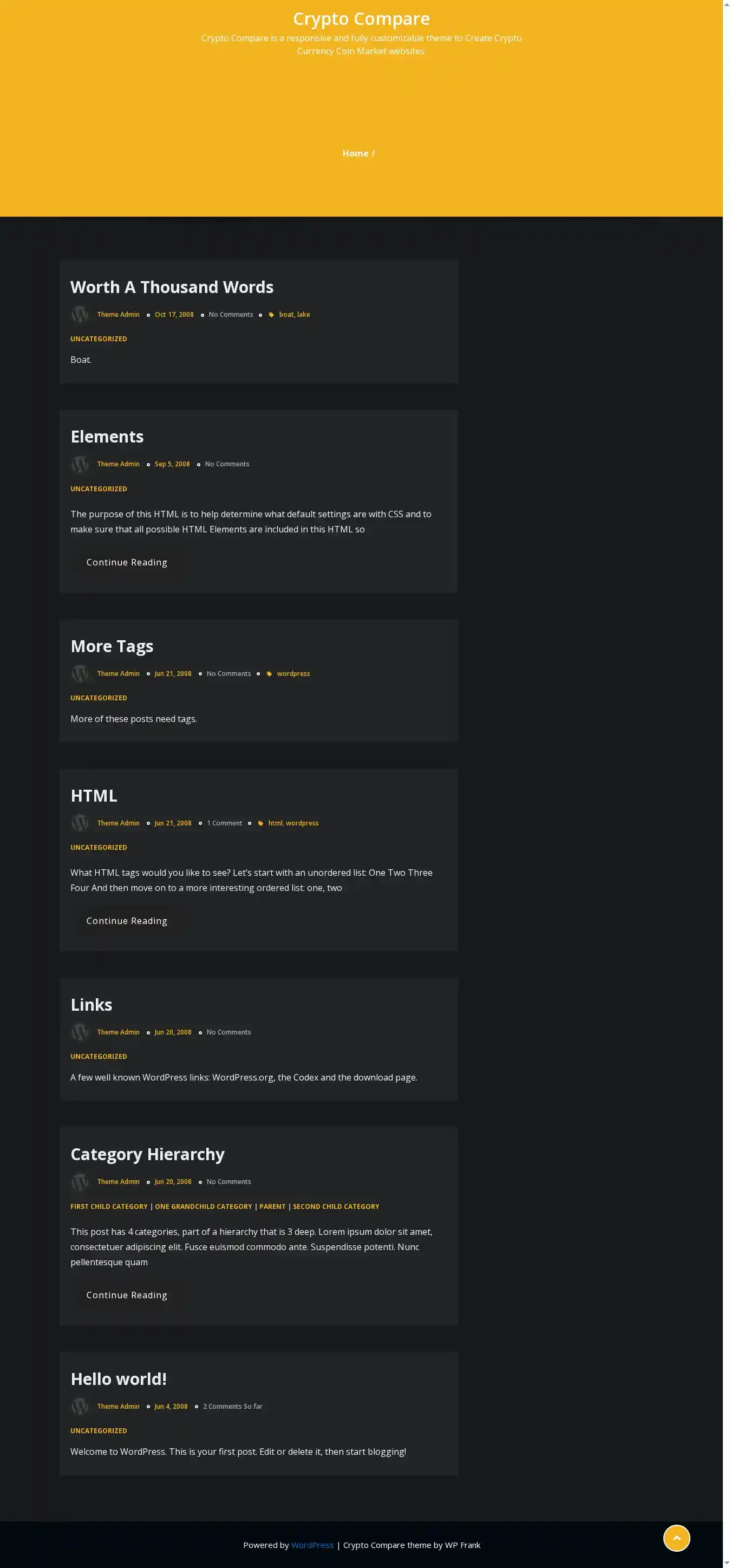 Crypto Compare home page on desktop