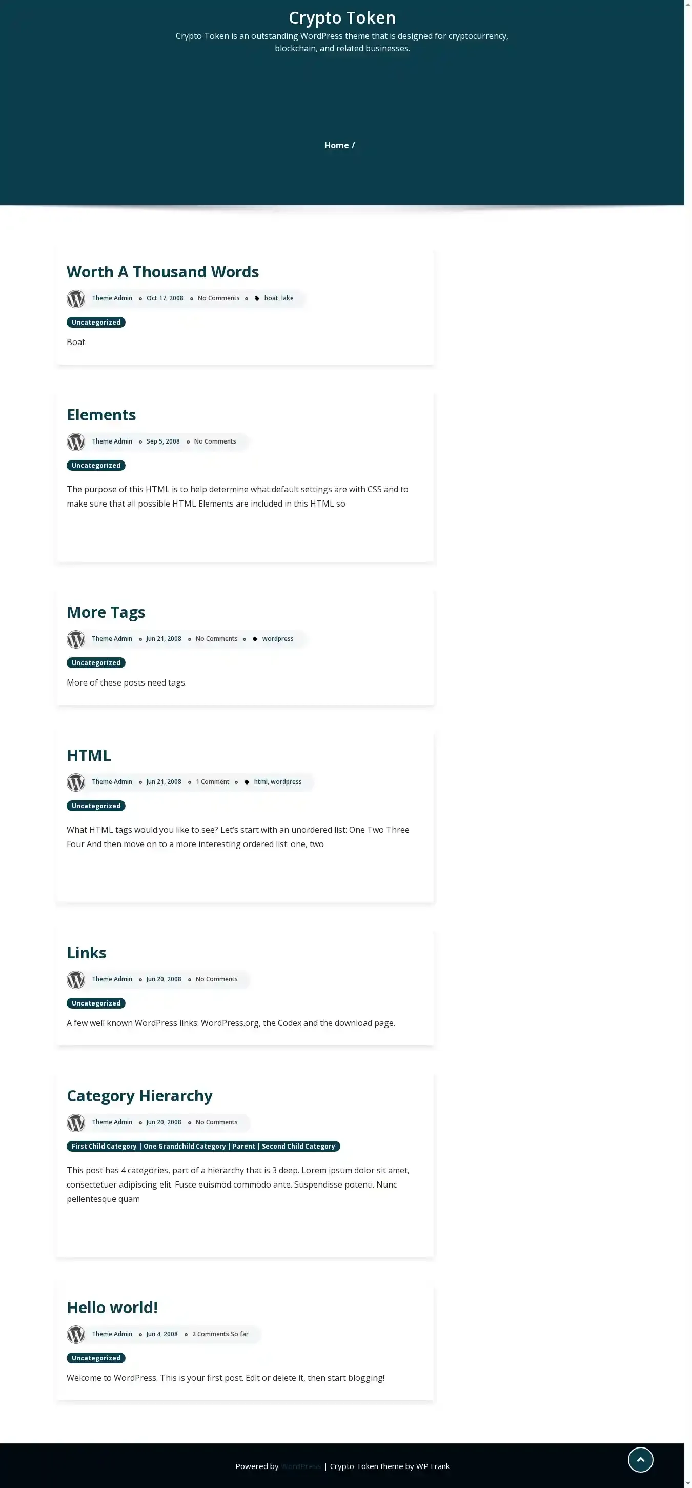 Crypto Token home page on desktop