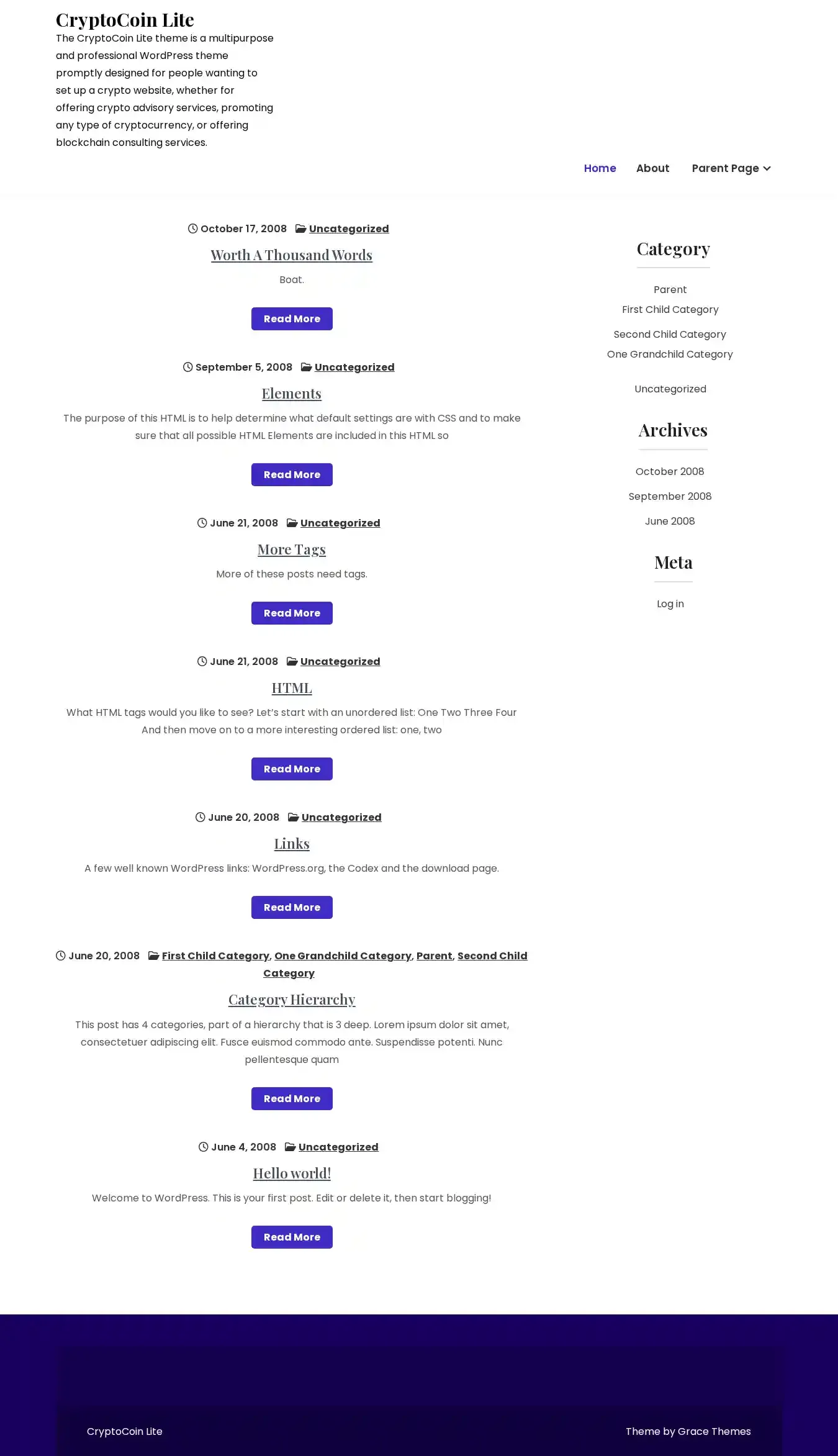 CryptoCoin Lite home page on desktop