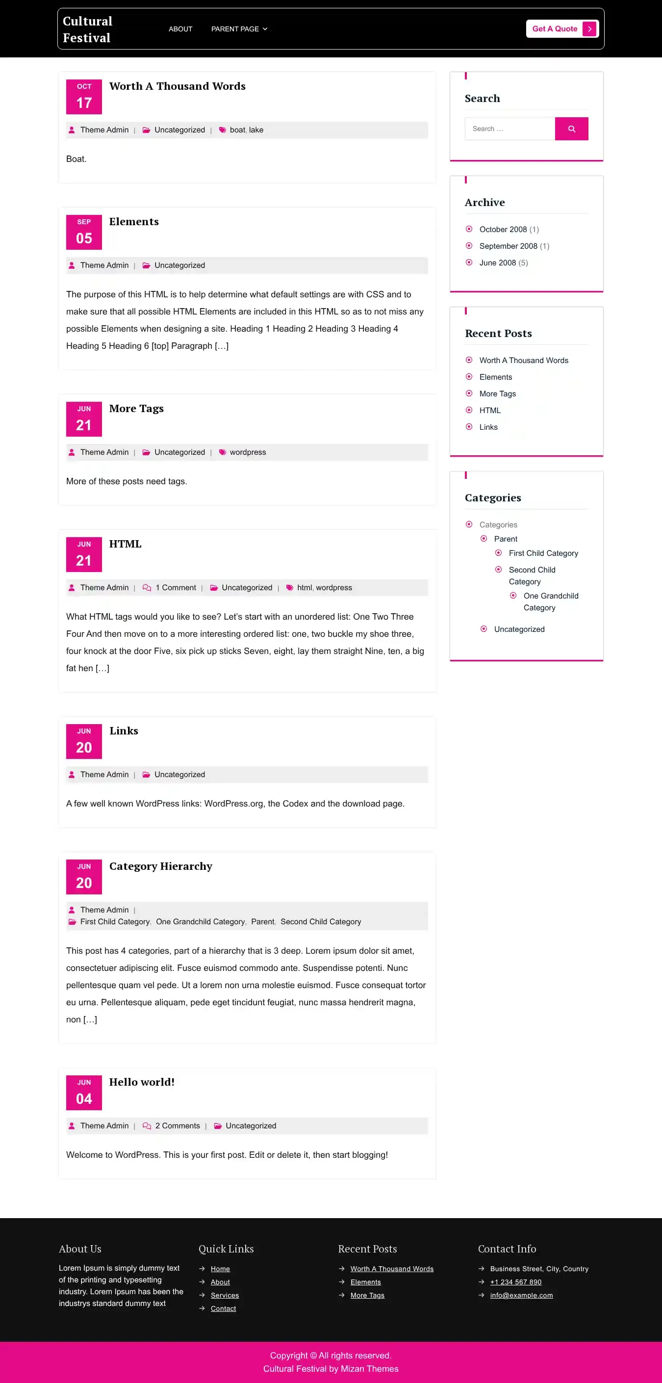 Cultural Festival home page on desktop