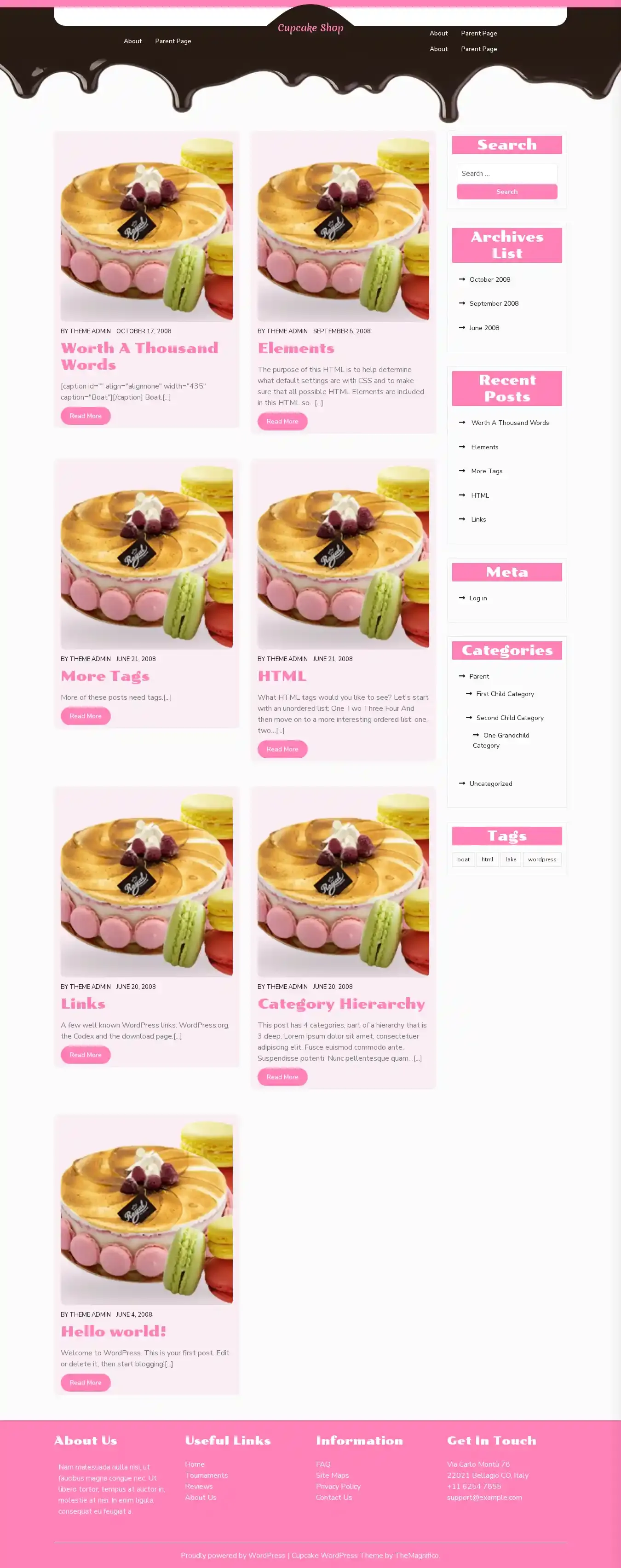 Cupcake Shop home page on desktop