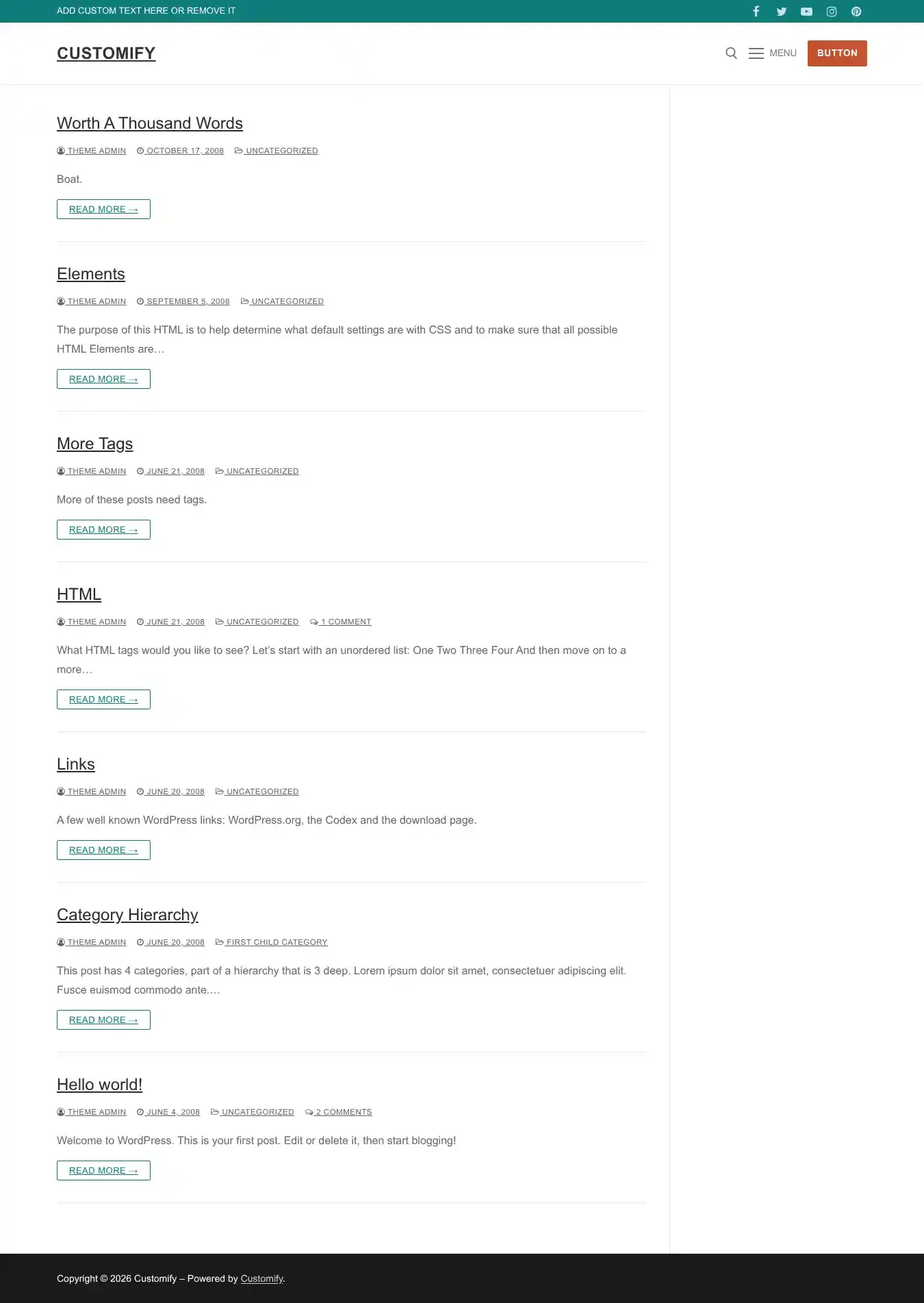 Customify home page on desktop