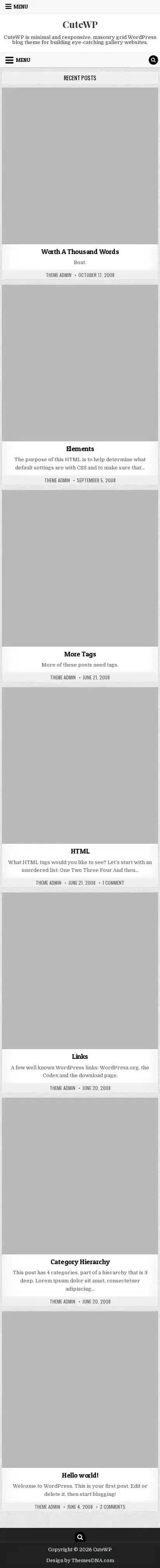 CuteWP home page on mobile
