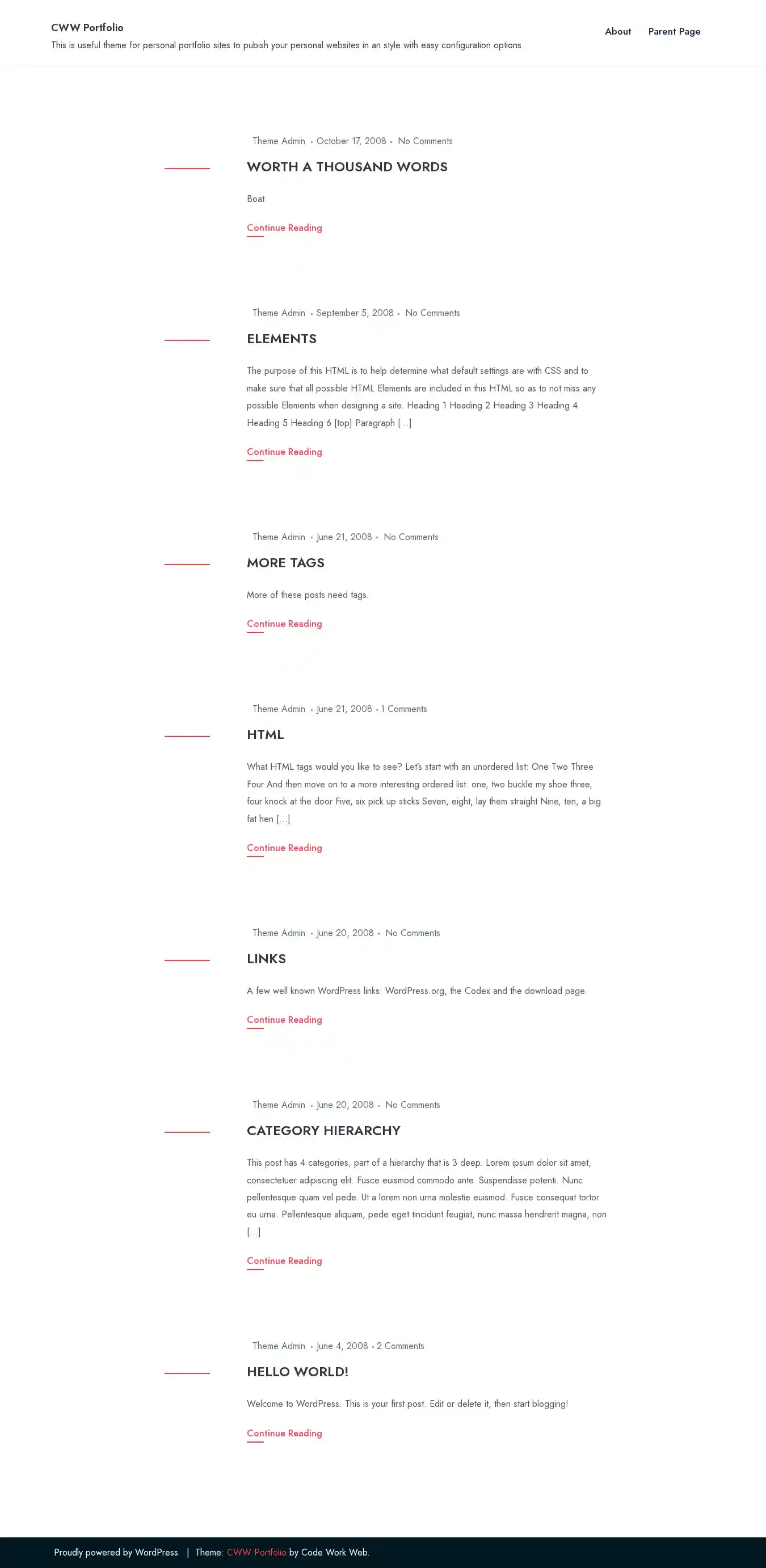 CWW Portfolio home page on desktop