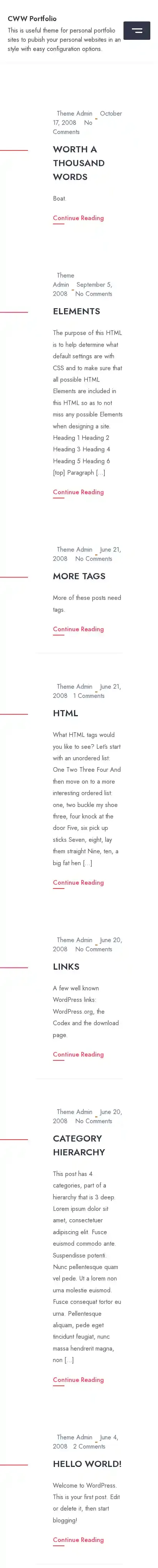 CWW Portfolio home page on mobile