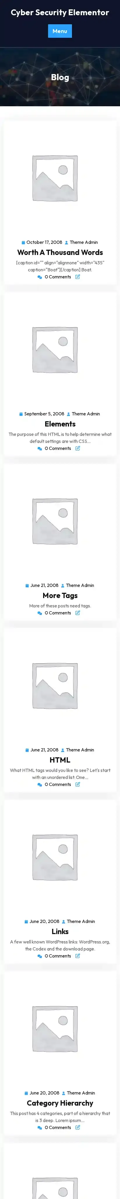 Cyber Security Elementor home page on mobile