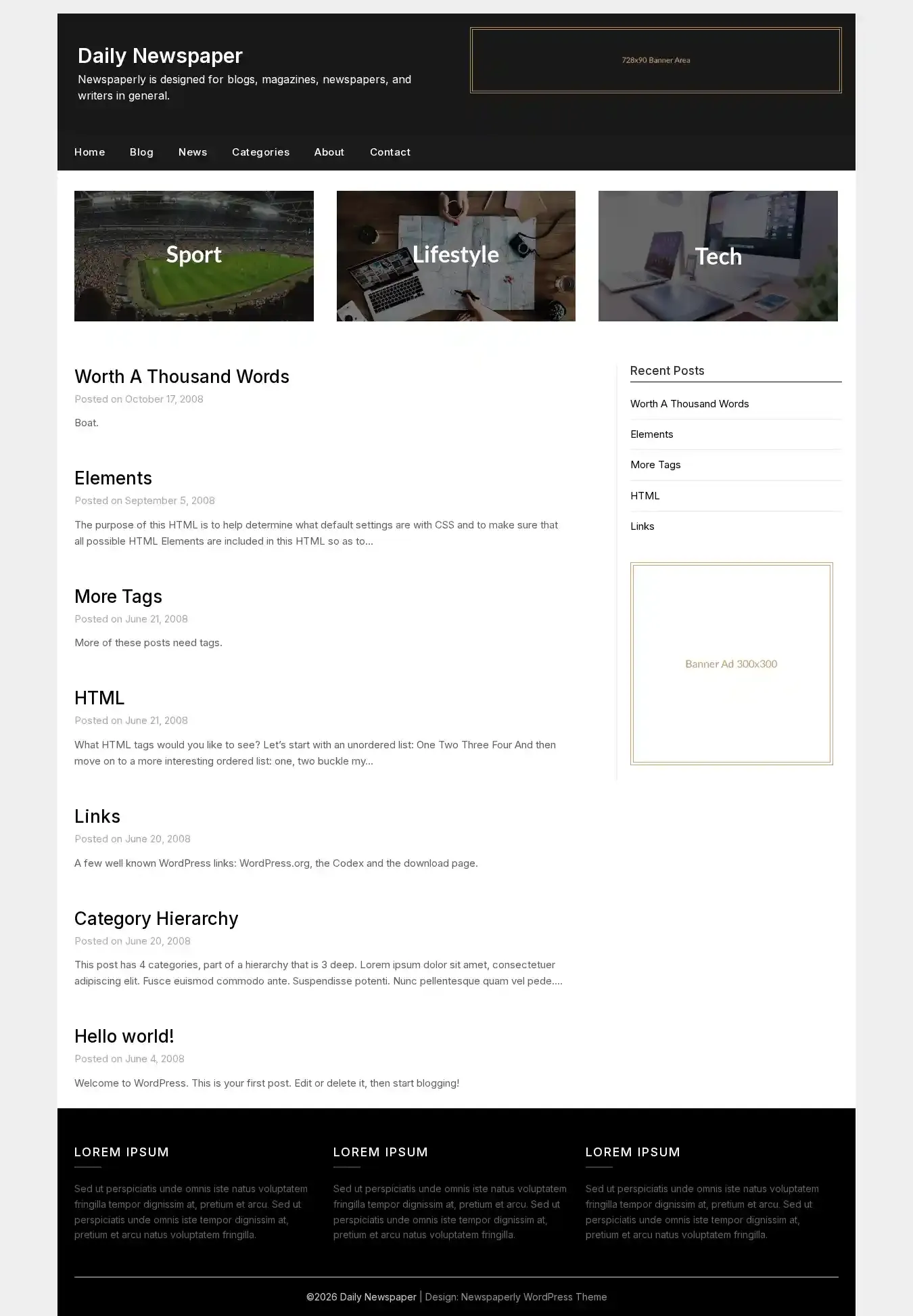 Daily Newspaper home page on desktop