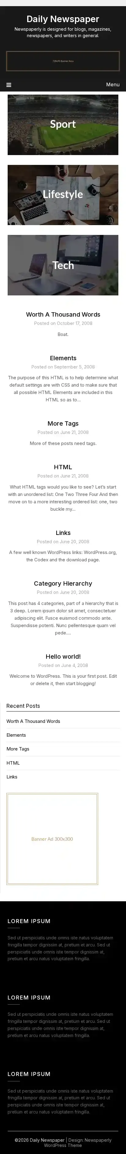 Daily Newspaper home page on mobile