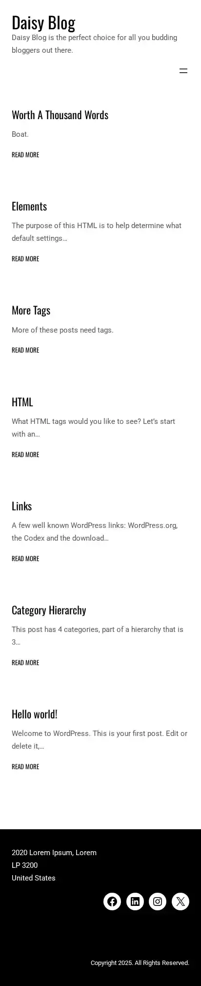 Daisy Blog home page on mobile