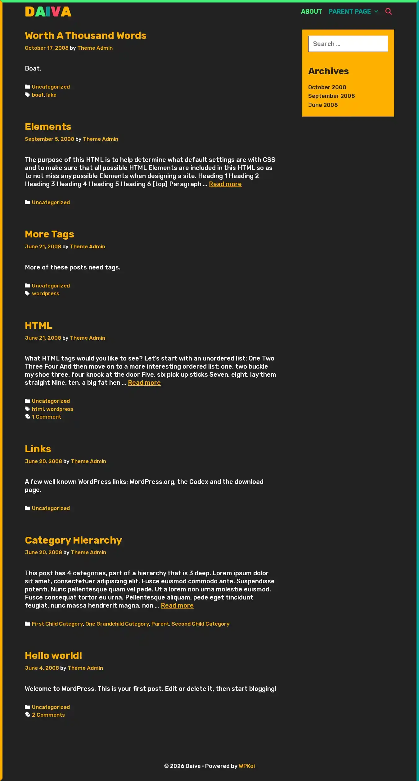 Daiva home page on desktop