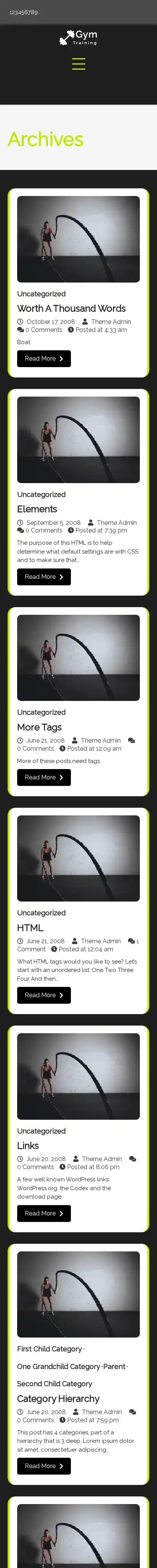 Dark Fitness home page on mobile