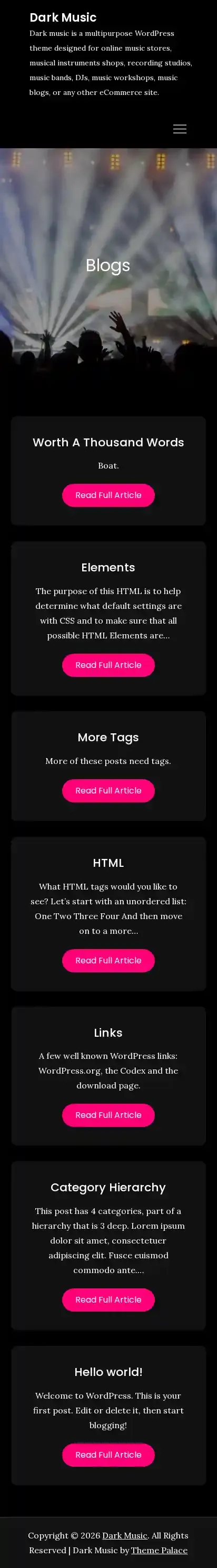 Dark Music home page on mobile