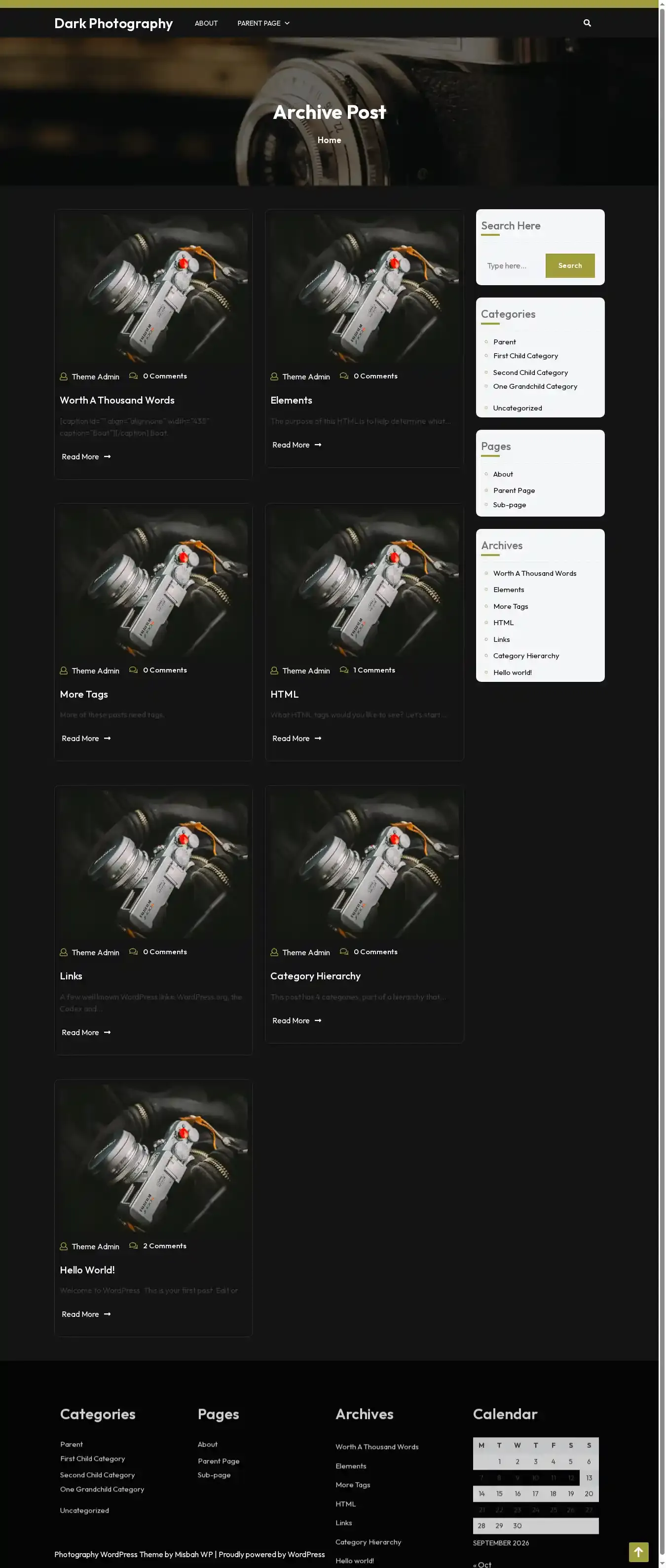 Dark Photography home page on desktop