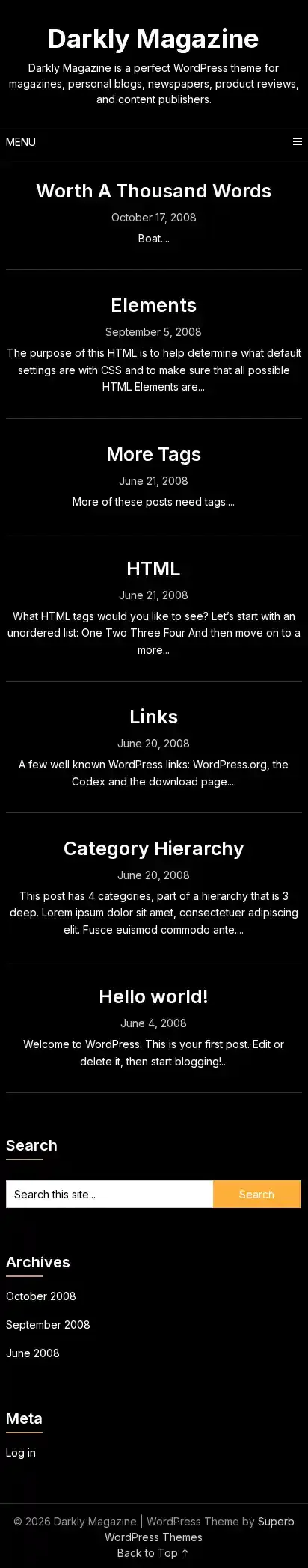 Darkly Magazine home page on mobile
