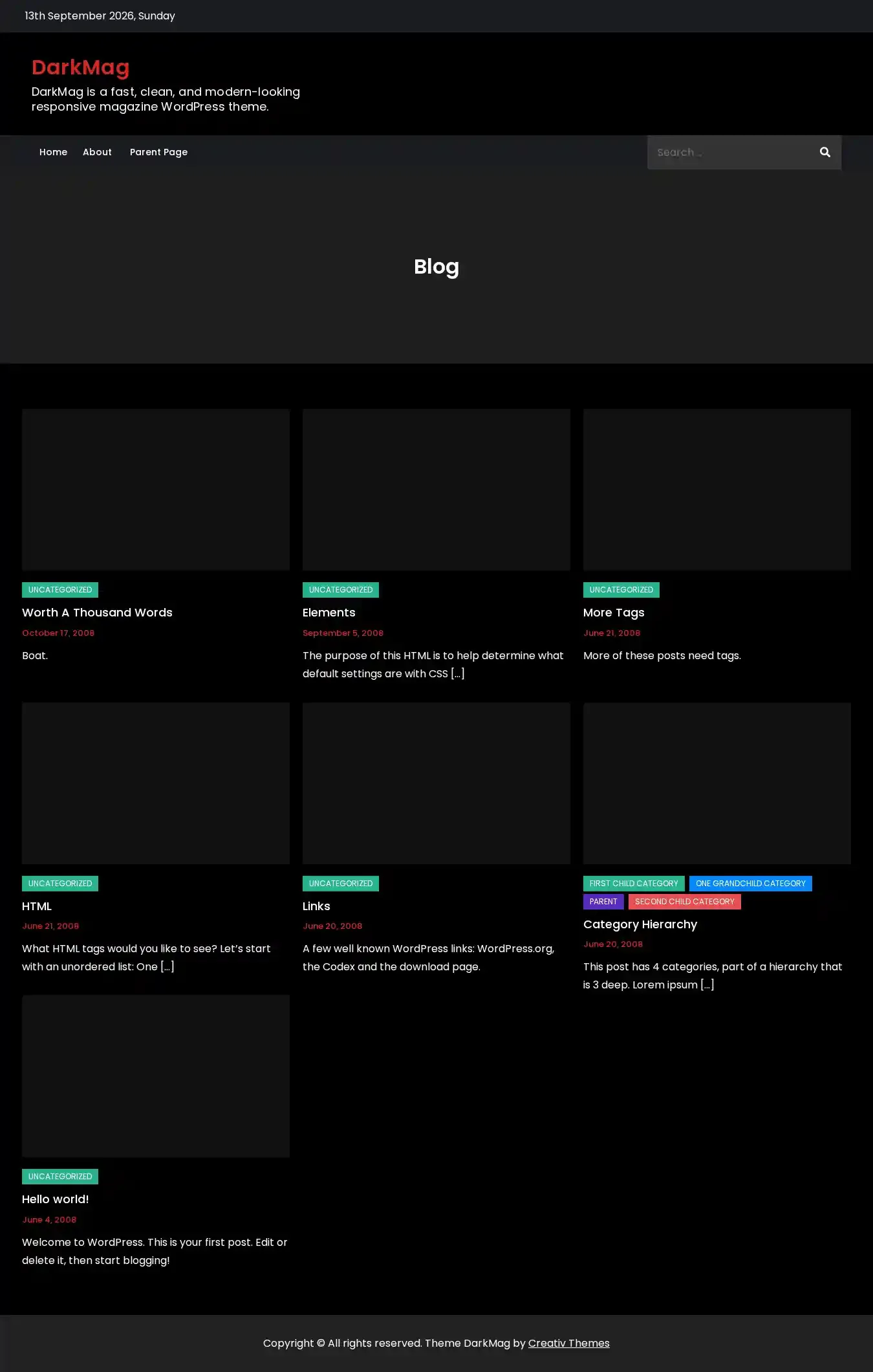 DarkMag home page on desktop