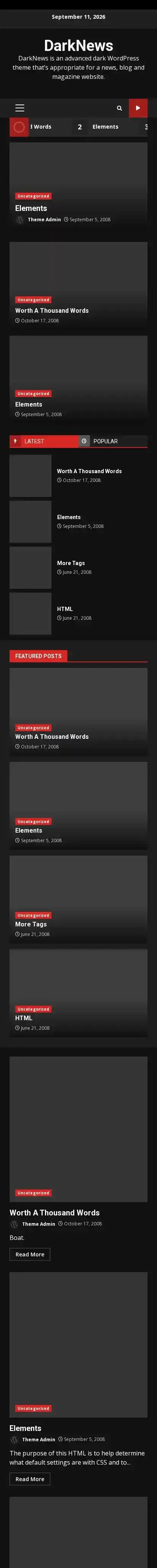 DarkNews home page on mobile