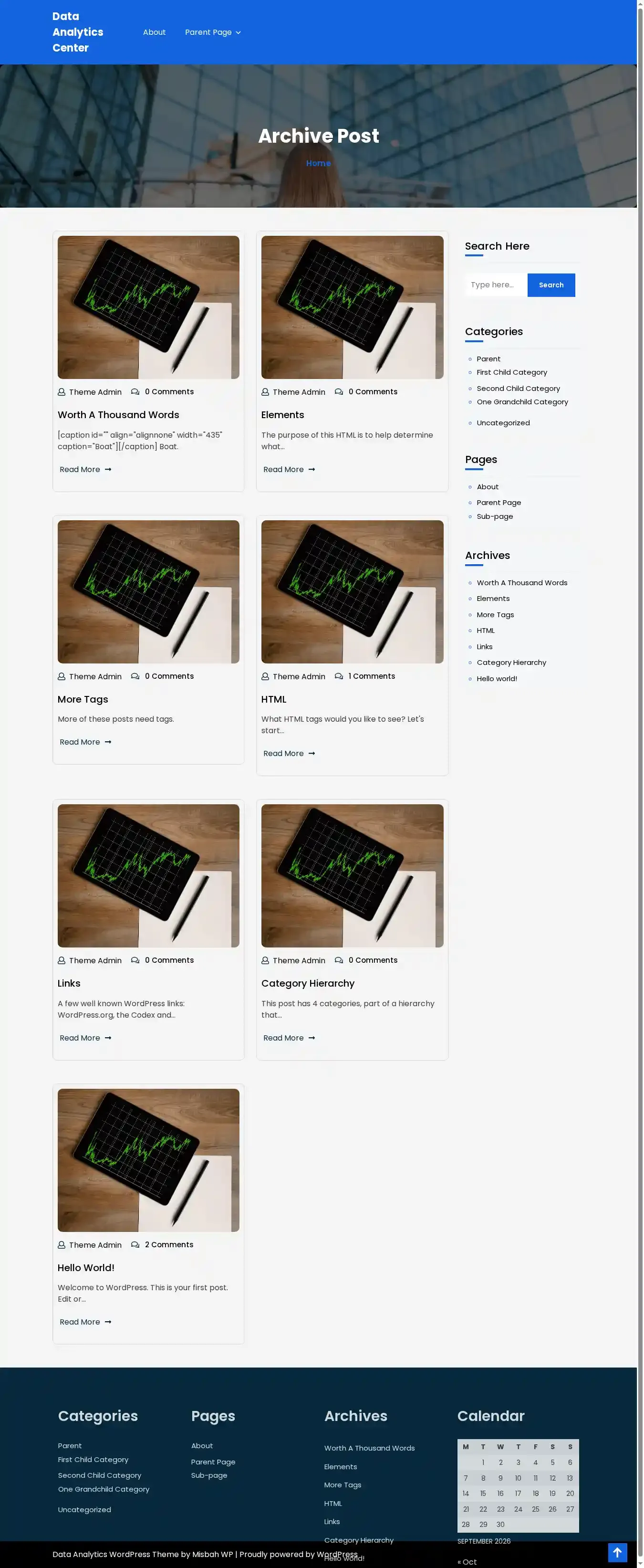 Data Analytics Center home page on desktop