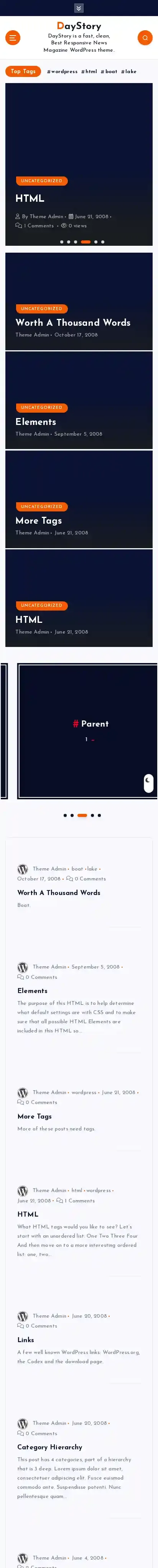 DayStory home page on mobile