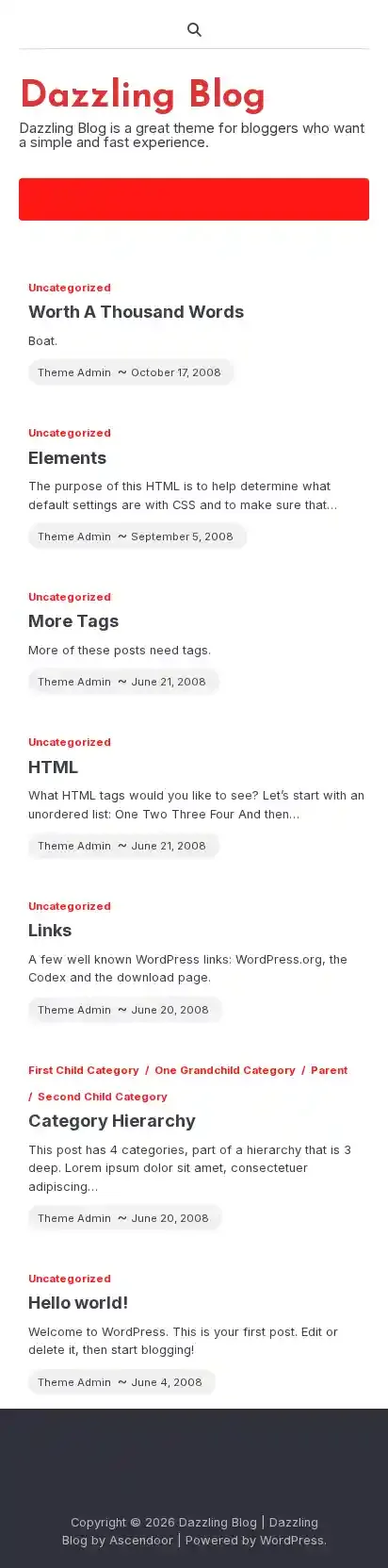 Dazzling Blog home page on mobile