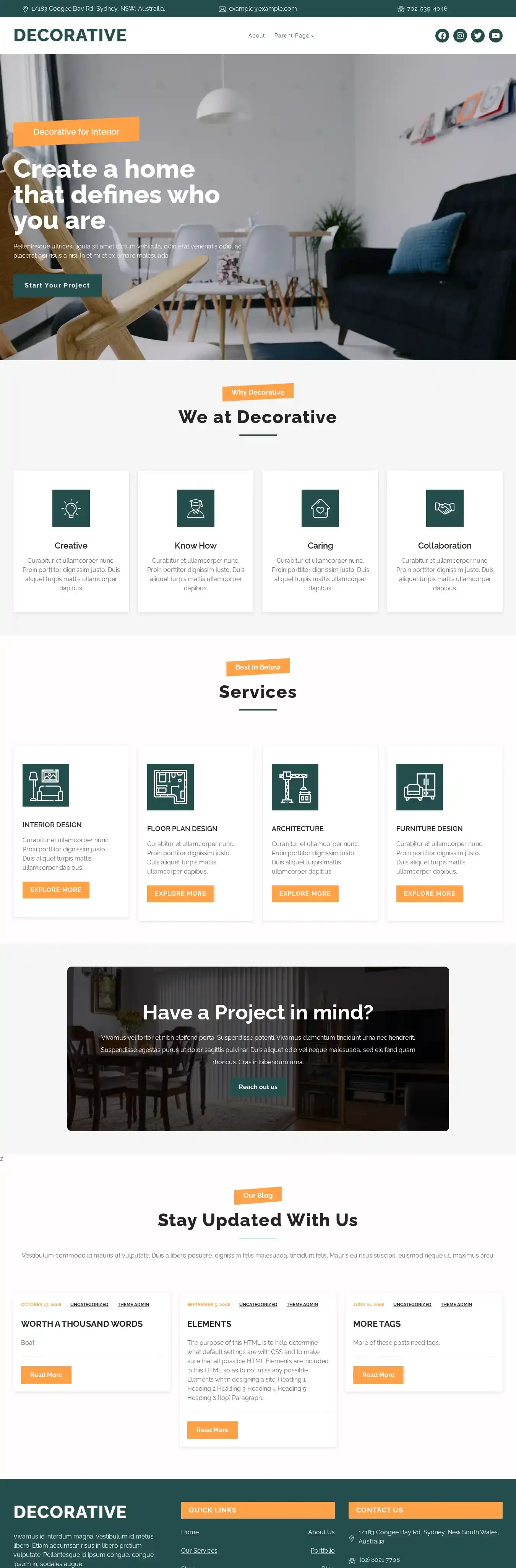 Decorative home page on desktop