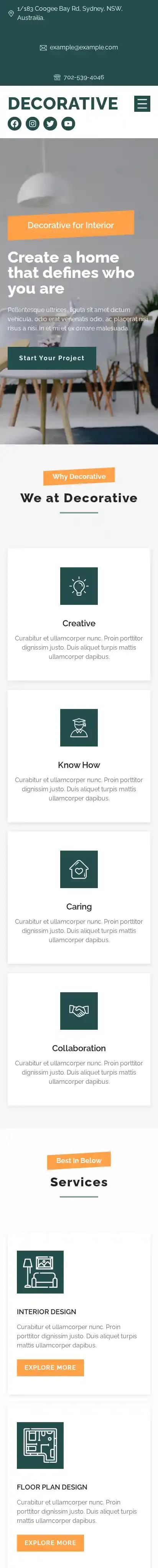 Decorative home page on mobile