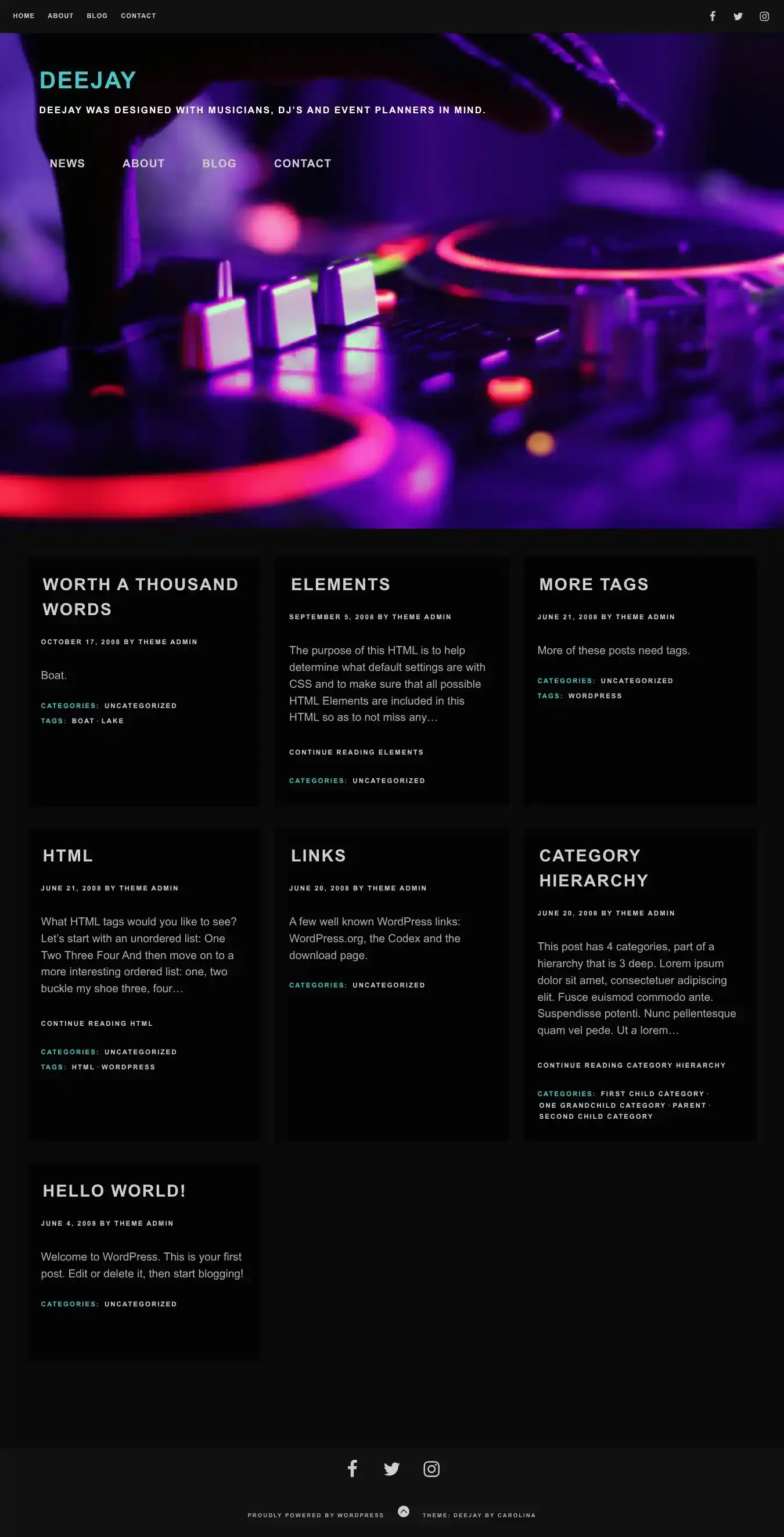Deejay home page on desktop
