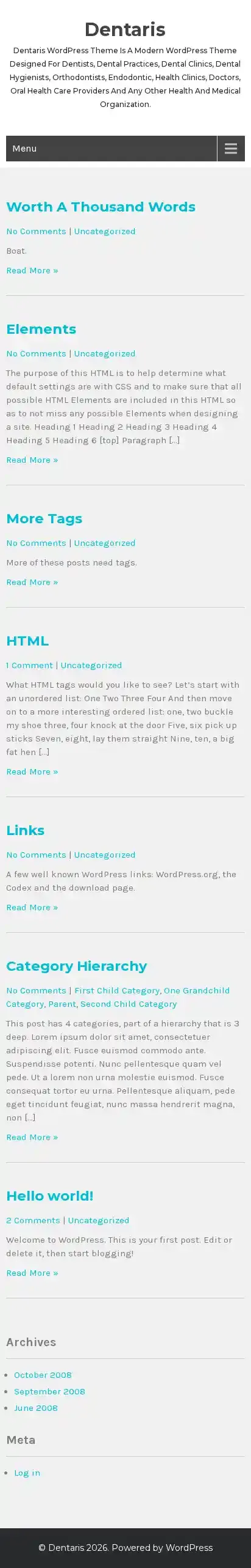 Dentaris home page on mobile