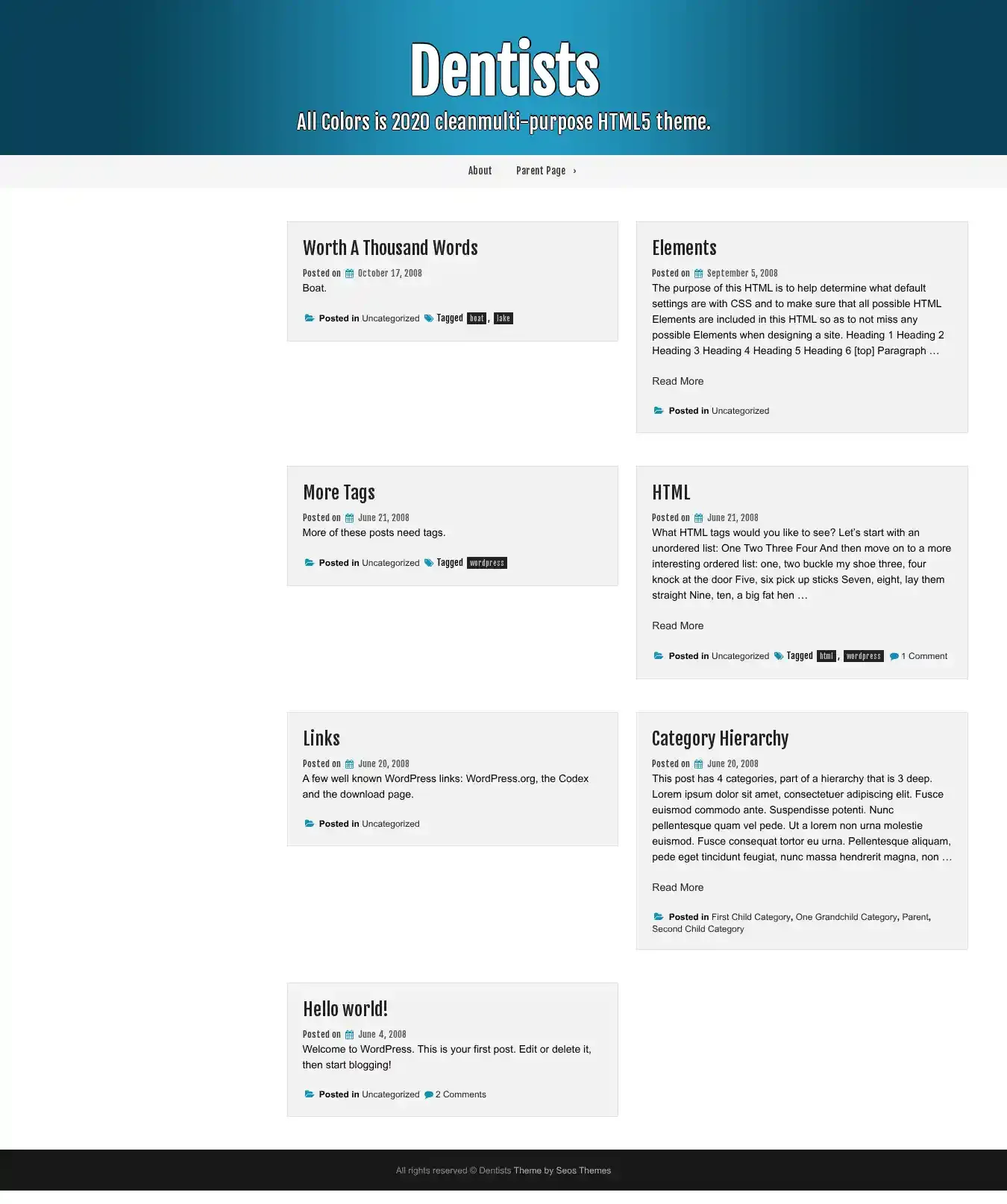 Dentists home page on desktop