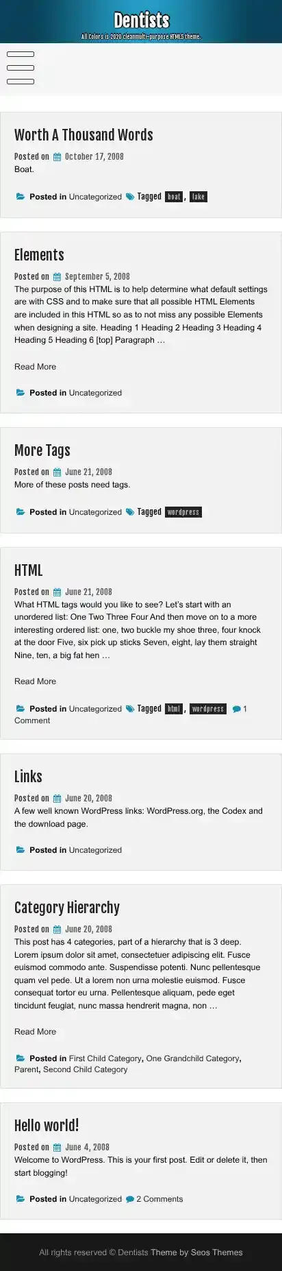 Dentists home page on mobile
