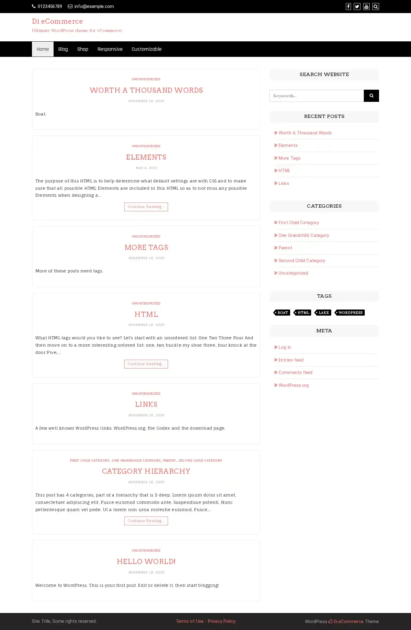 Di eCommerce home page on desktop
