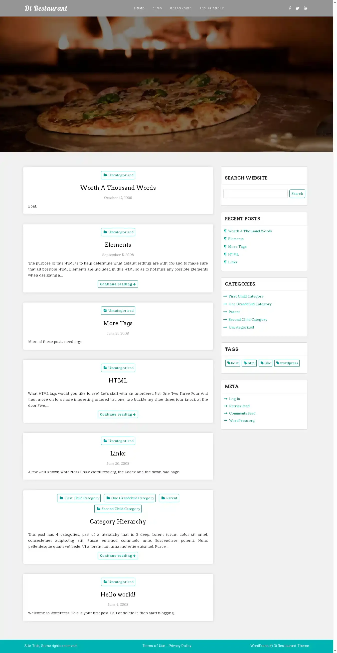 Di Restaurant home page on desktop
