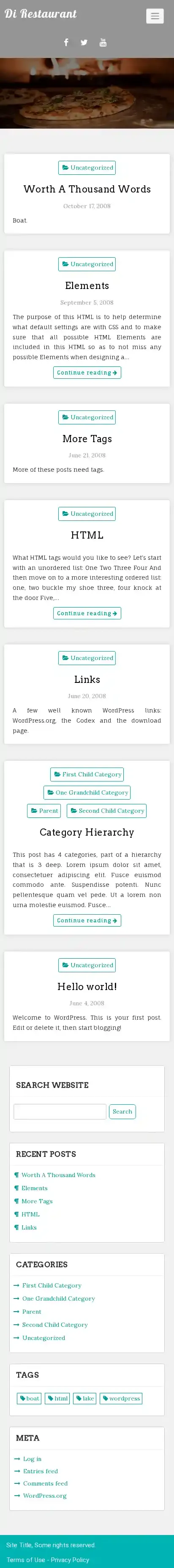 Di Restaurant home page on mobile