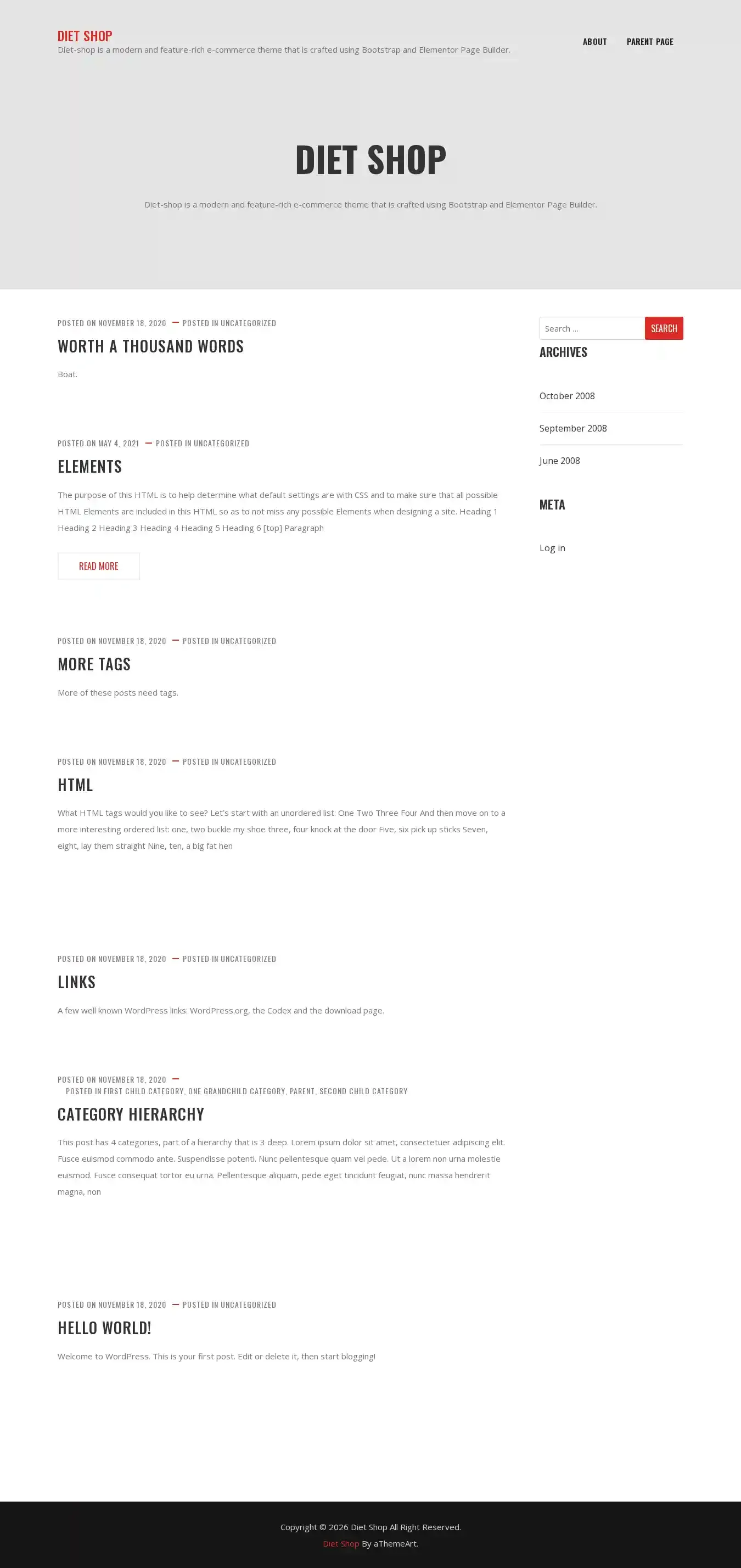 Diet Shop home page on desktop