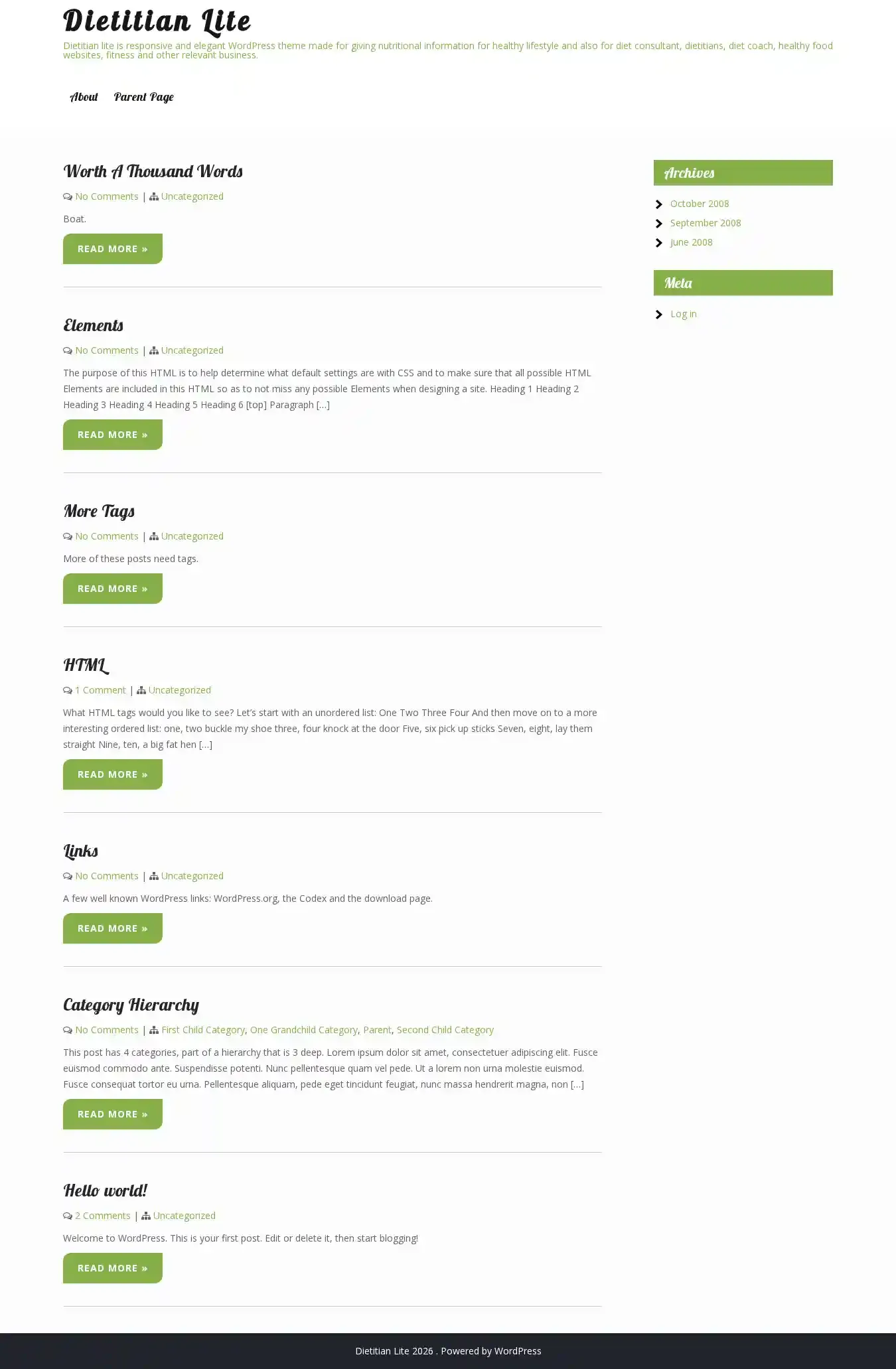 Dietitian Lite home page on desktop
