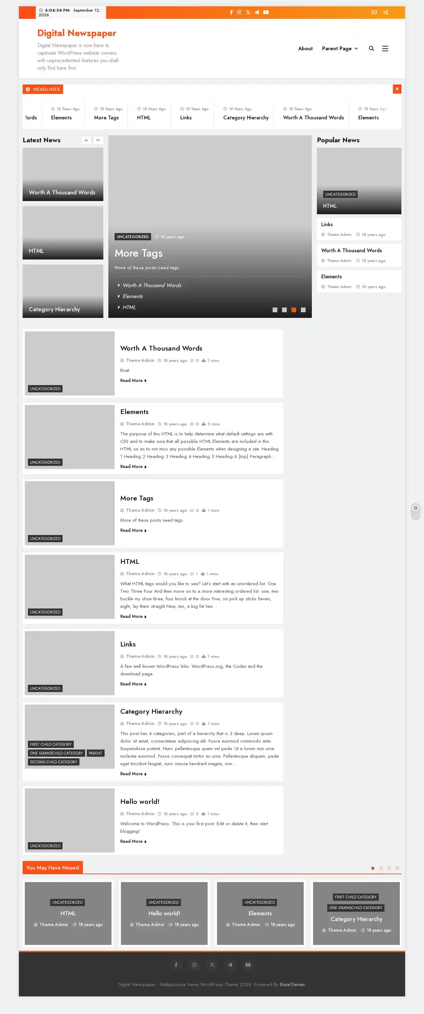 Digital Newspaper home page on desktop