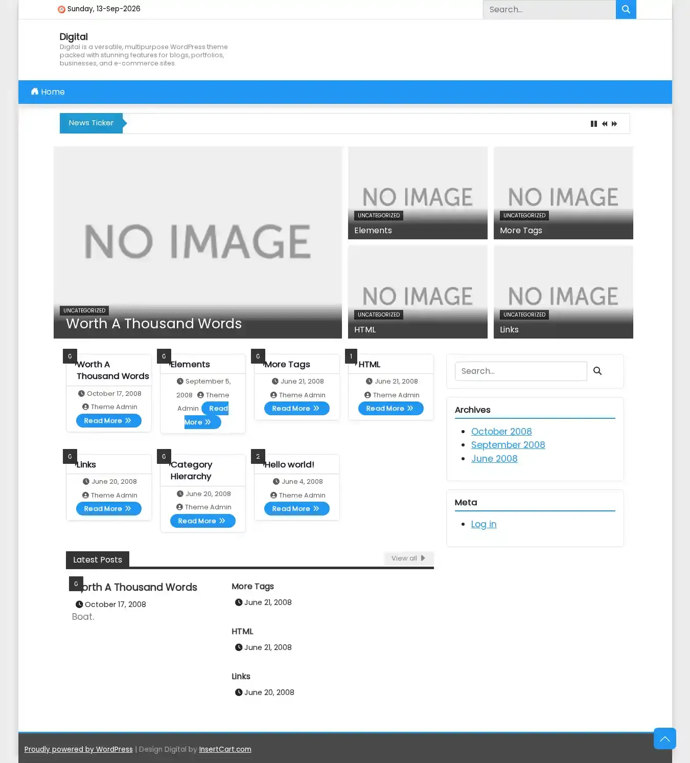 Digital home page on desktop