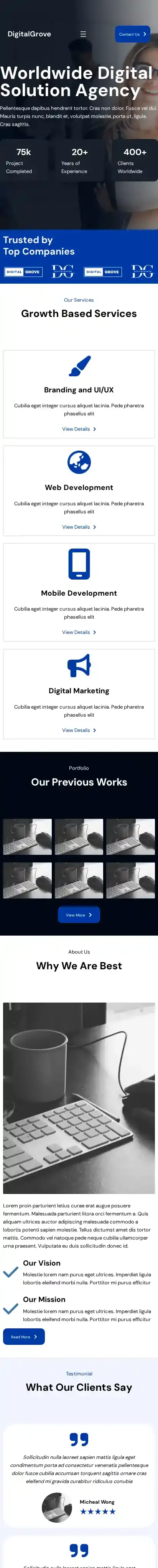 DigitalGrove home page on mobile