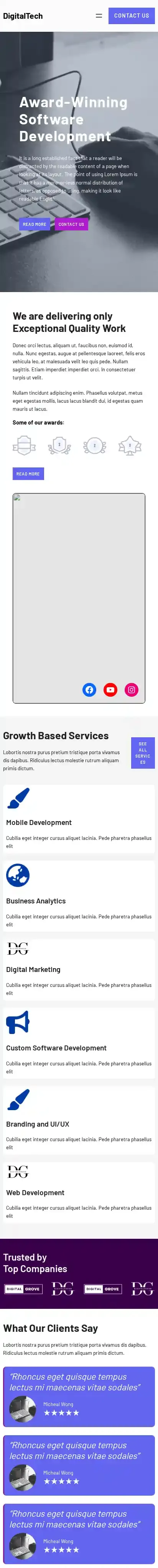 DigitalTech home page on mobile